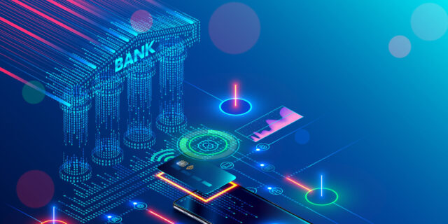 Mobile bank conceptual illustration. Internet online banking on phone. access to the money on bank card through app on smartphone with nfc technology. Digital Financial services and pay in web shop.